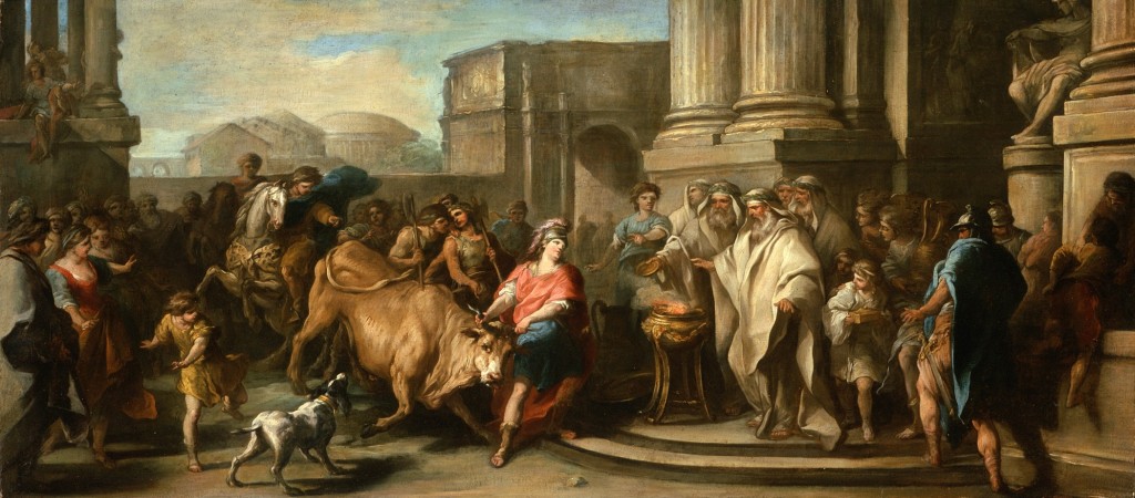 “Theseus Taming the Bull of Marathon” (ca. 1730?); oil on canvas. Charles-André Vanloo (French, 1705–1765). Photo via Wikimedia Commons.